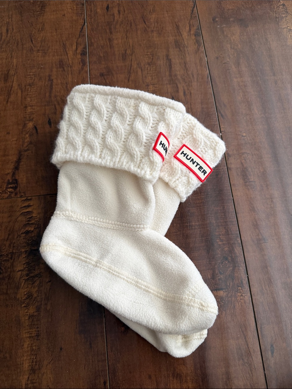 Hunter Kids Cream Cable-Knit Fleece Boot Sock Liners, Medium 11-13y size